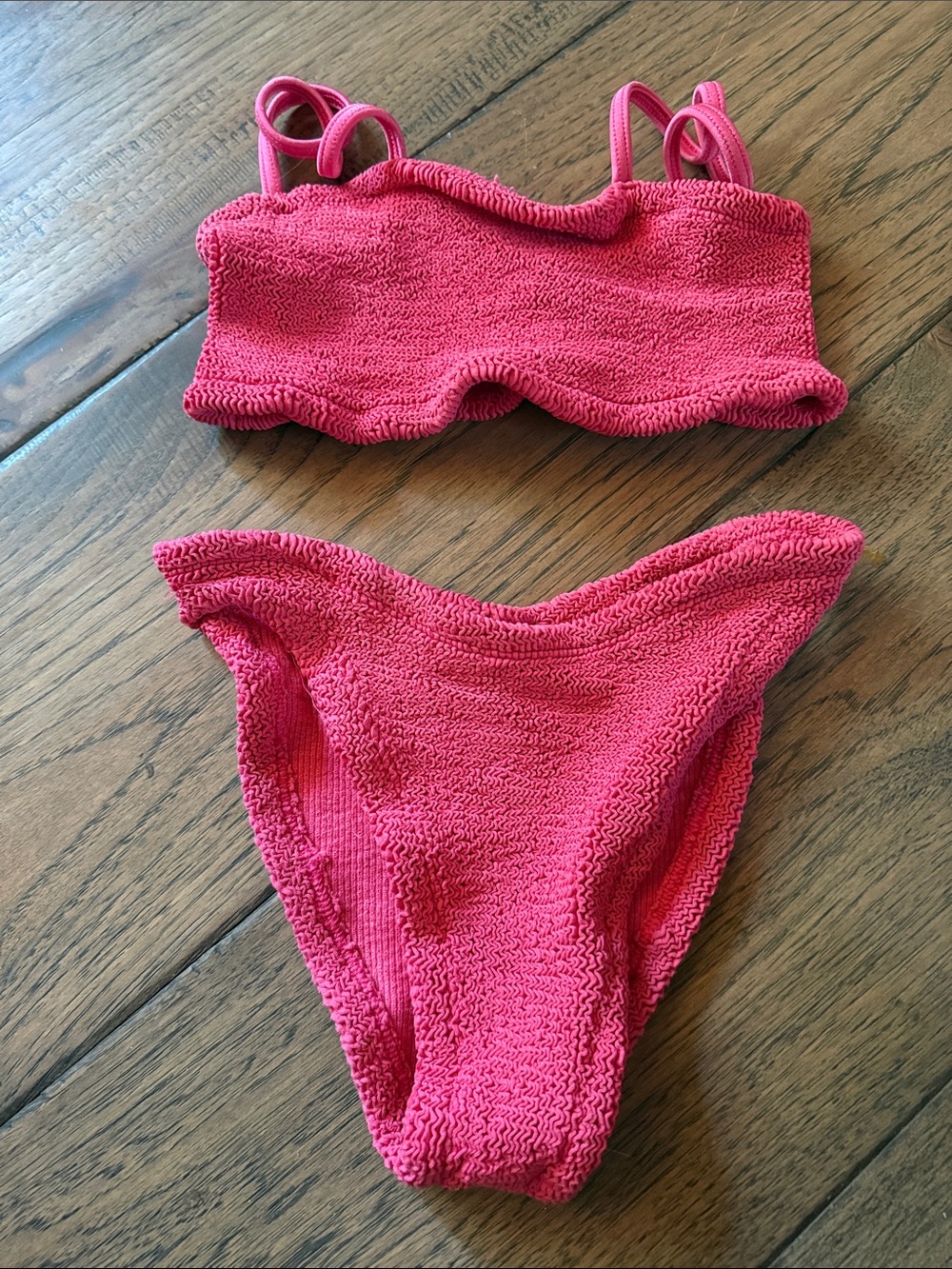 Hunza G Pink Textured Two-Piece Swim Set